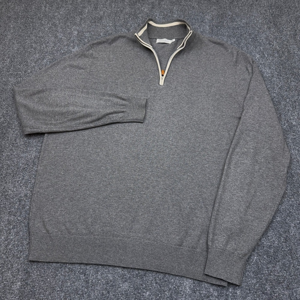 Collars & Co. Luxury Touch Cotton Cashmere 1/4 Zip Sweater Men's XL Grey Golf